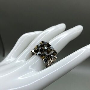 Sterling silver 925 mesh ball ring with sparkling crystals - artisan handcrafted